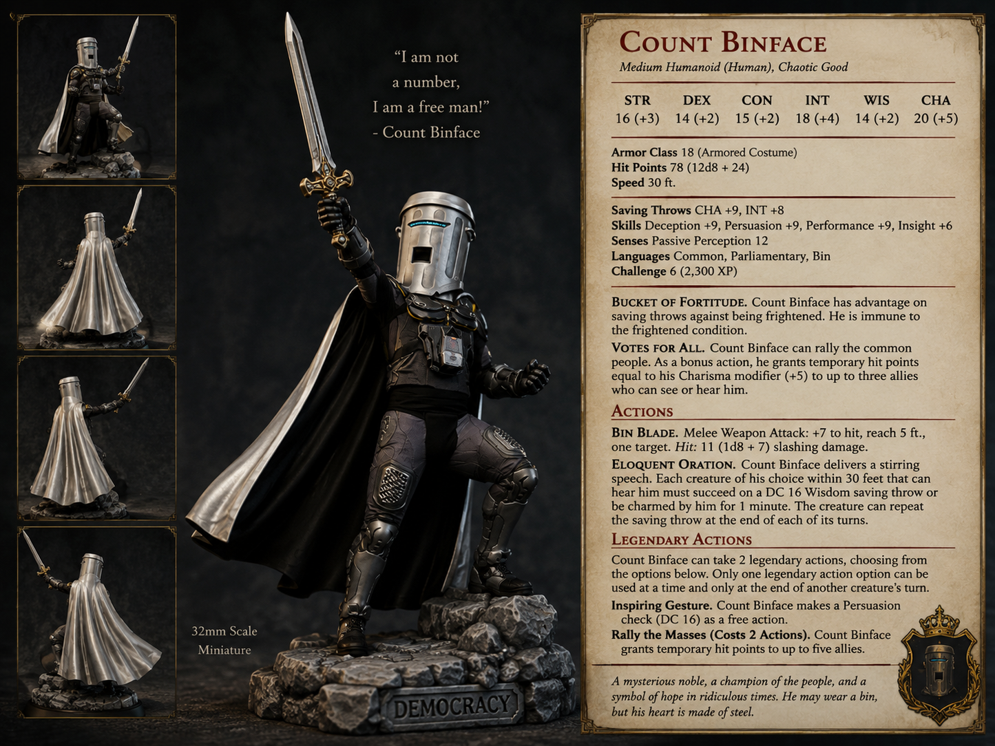 Count Binface Resin Printed TTRPG Fantasy Miniature