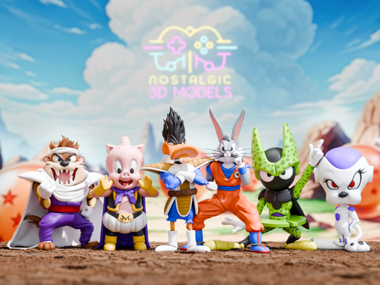 Looney Ball Z Crossover Resin Figures | DBZ x Looney Tunes Mashup | Nostalgic 3D Models | Fan Art Collectibles