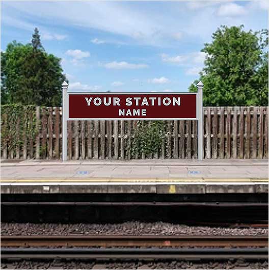 N Scale | Pre-Coloured | Single-Sided Personalised Steam-Era Station Name Board - Style 1 - Two Lines of Text