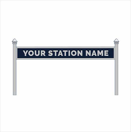 HO Scale Pre-Coloured Single-Sided Personalised Steam-Era Station Name Board - Style 1 - One Line of Text