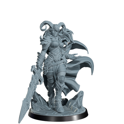 Kaela The Infernal Blade, Tiefling Warrior | Dungeons and Damsels | Cosmondo | 28mm, 32mm, 75mm | Dungeons & Dragons | TTRPG | RPG | Resin