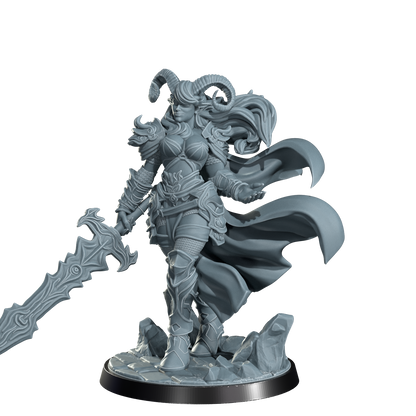 Kaela The Infernal Blade, Tiefling Warrior | Dungeons and Damsels | Cosmondo | 28mm, 32mm, 75mm | Dungeons & Dragons | TTRPG | RPG | Resin