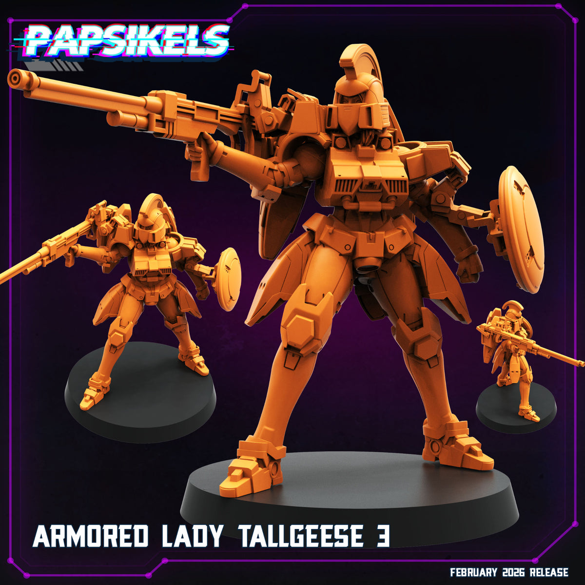 Armored Lady Tallgeese 3 Papsikels cyberpunk resin miniature aiming long rifle with round shield
