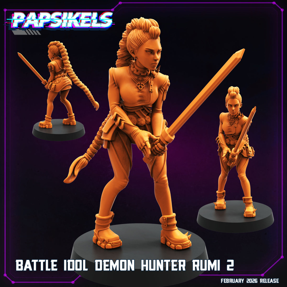 KPop Demon Hunters fanart Rumi 2 Papsikels cyberpunk resin miniature wielding sword