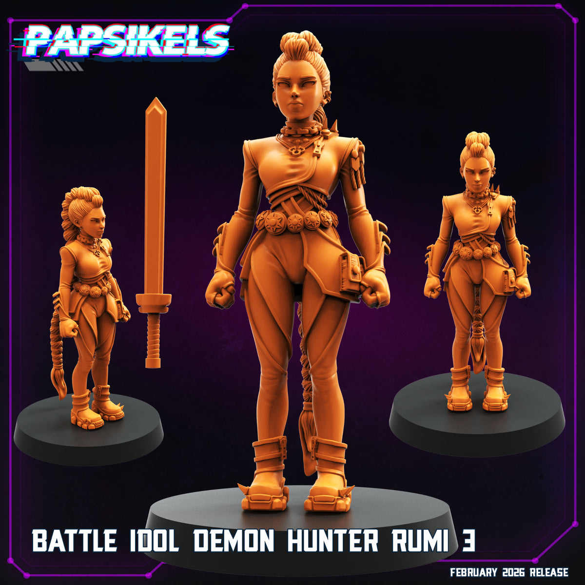 KPop Demon Hunters fanart Rumi 3 Papsikels cyberpunk resin miniature with sword