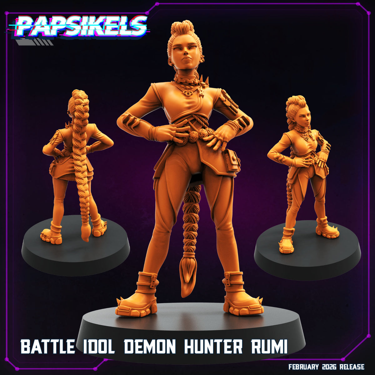 KPop Demon Hunters fanart Rumi Papsikels cyberpunk resin miniature standing pose