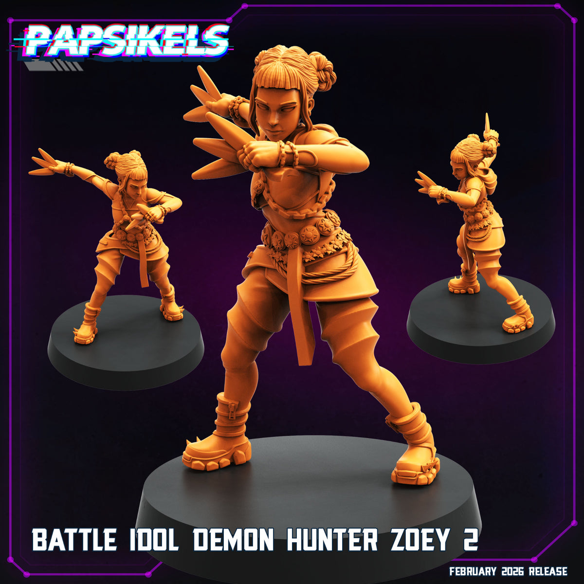 KPop Demon Hunters fanart Zoey 2 Papsikels cyberpunk resin miniature in dynamic combat pose