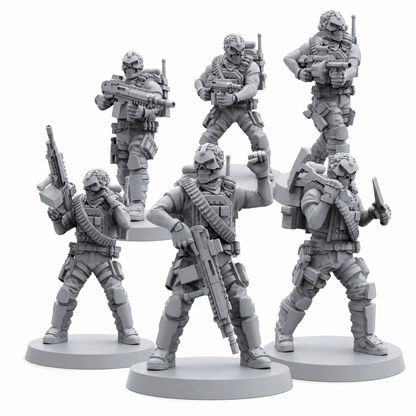 Cobra Range Viper Troopers complete six-model cyberpunk miniature squad on white background