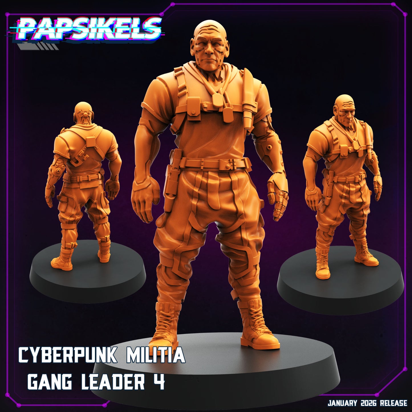 Cyberpunk Militia Gang Leader 4 Papsikels miniature in tactical cybernetic gear
