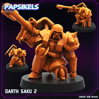 Darth Saku 2 Papsikels kneeling armoured sci fi resin miniature carrying a heavy cannon