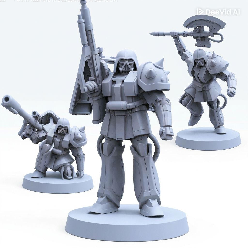 Darth Saku Papsikels sci fi resin miniature set of three on a white background