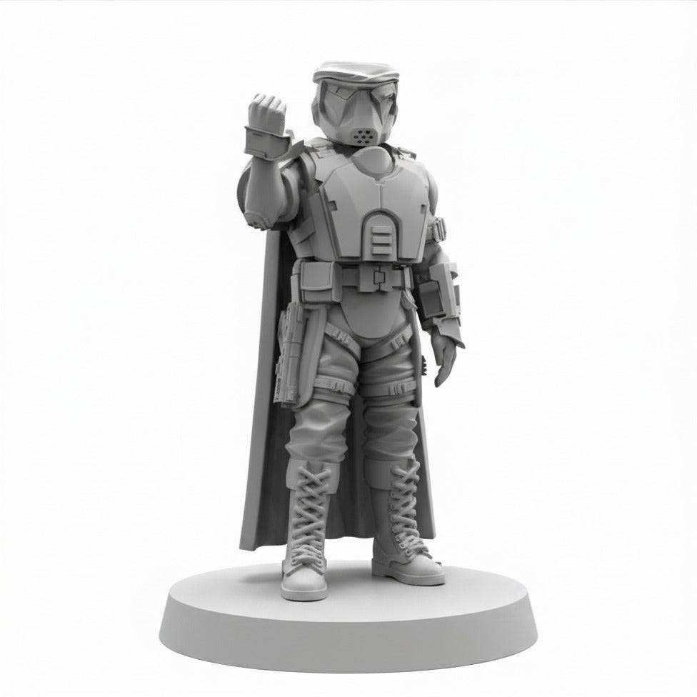 Democracy Trooper RS-20 Helljumper Salute Papsikels sci-fi resin miniature on white background