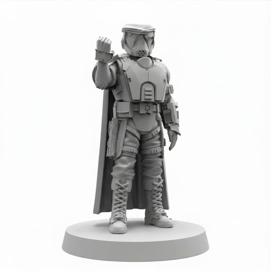 Democracy Trooper RS-20 Helljumper Salute Papsikels sci-fi resin miniature on white background