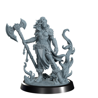 Ignara Flameborn, Fire Genasi Barbarian | Dungeons and Damsels | Cosmondo | 28mm, 32mm, 75mm | Dungeons & Dragons | TTRPG | RPG | Resin