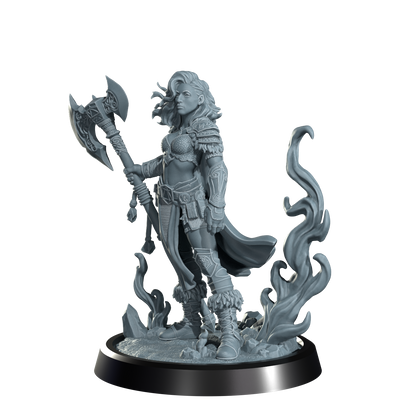 Ignara Flameborn, Fire Genasi Barbarian | Dungeons and Damsels | Cosmondo | 28mm, 32mm, 75mm | Dungeons & Dragons | TTRPG | RPG | Resin