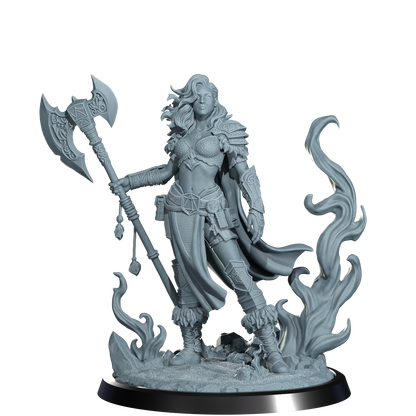 Ignara Flameborn, Fire Genasi Barbarian | Dungeons and Damsels | Cosmondo | 28mm, 32mm, 75mm | Dungeons & Dragons | TTRPG | RPG | Resin