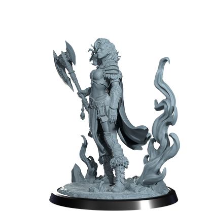 Ignara Flameborn, Fire Genasi Barbarian | Dungeons and Damsels | Cosmondo | 28mm, 32mm, 75mm | Dungeons & Dragons | TTRPG | RPG | Resin