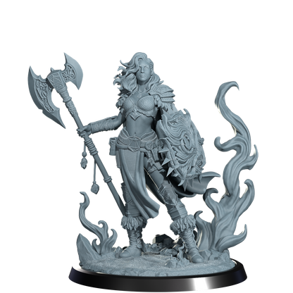 Ignara Flameborn, Fire Genasi Barbarian | Dungeons and Damsels | Cosmondo | 28mm, 32mm, 75mm | Dungeons & Dragons | TTRPG | RPG | Resin