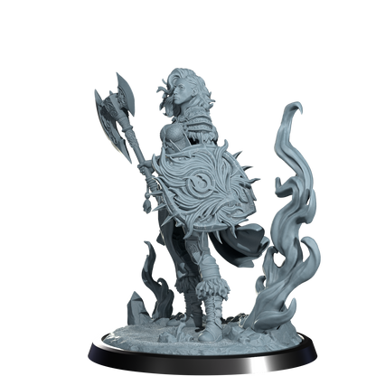 Ignara Flameborn, Fire Genasi Barbarian | Dungeons and Damsels | Cosmondo | 28mm, 32mm, 75mm | Dungeons & Dragons | TTRPG | RPG | Resin