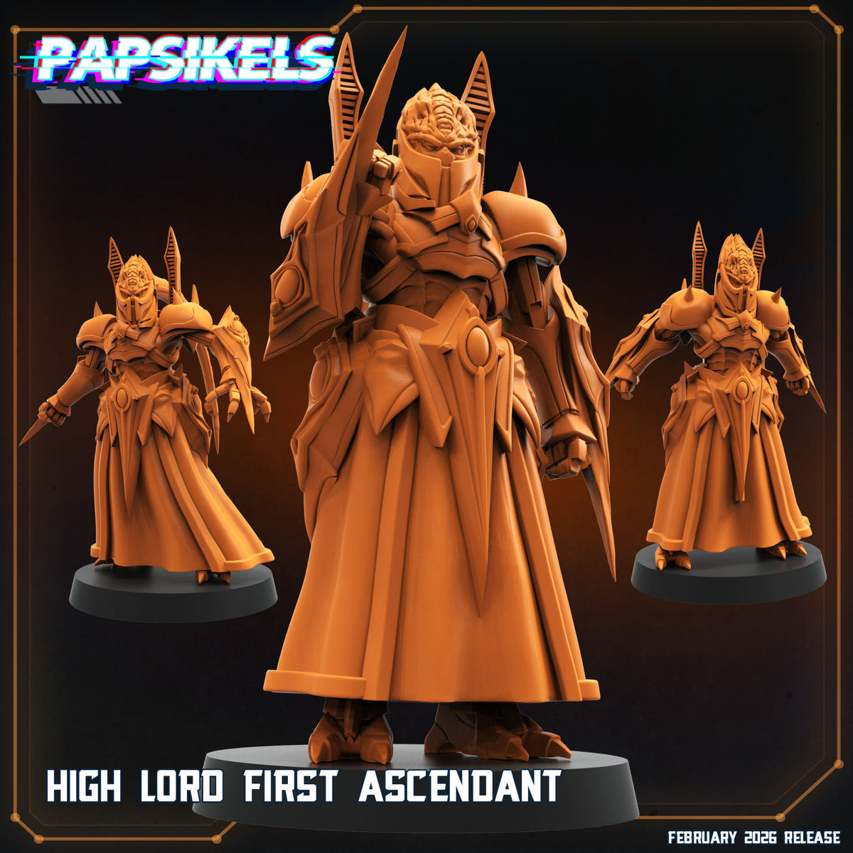 High Lord First Ascendant Papsikels sci-fi resin miniature set showing all three subjects