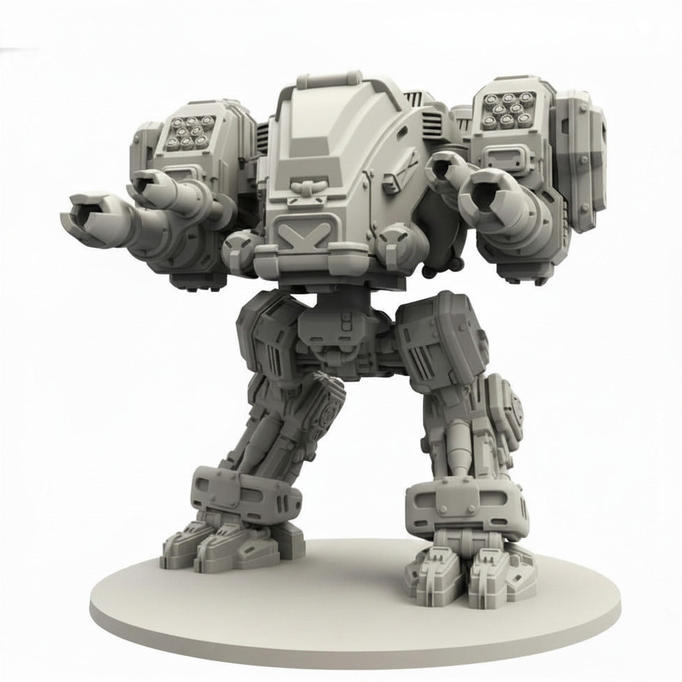 Human Armored Assault Walker AA Defender Papsikels sci-fi resin mech miniature on white background