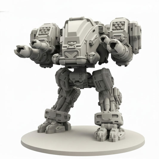 Human Armored Assault Walker AA Defender Papsikels sci-fi resin mech miniature on white background