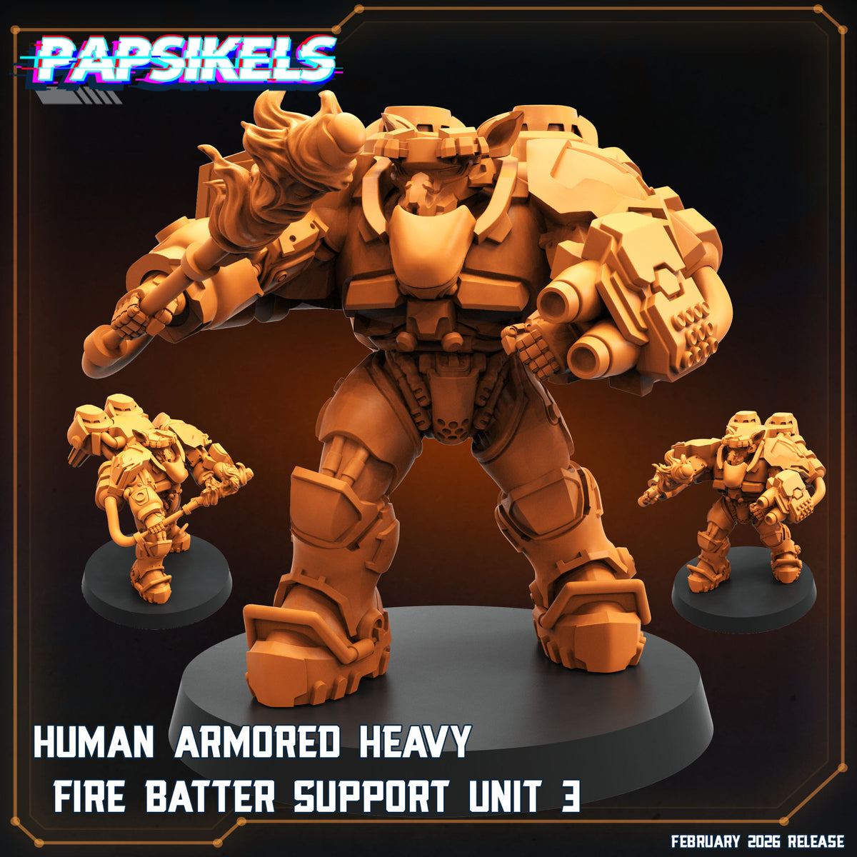 Human Armored Heavy Fire Batter Support Unit 3 Papsikels sci fi resin miniature