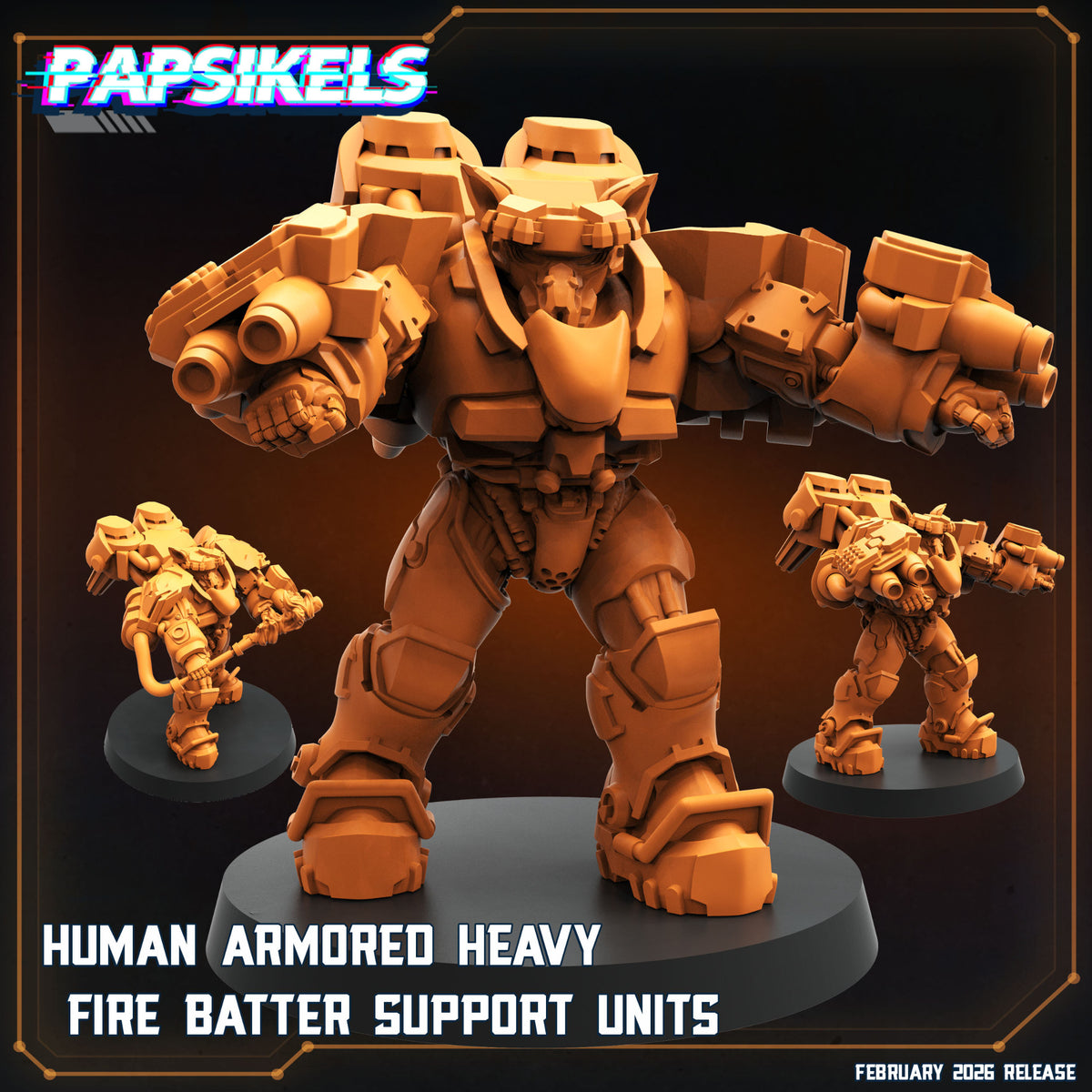 Human Armored Heavy Fire Batter Support Units complete set of three Papsikels sci fi resin miniatures