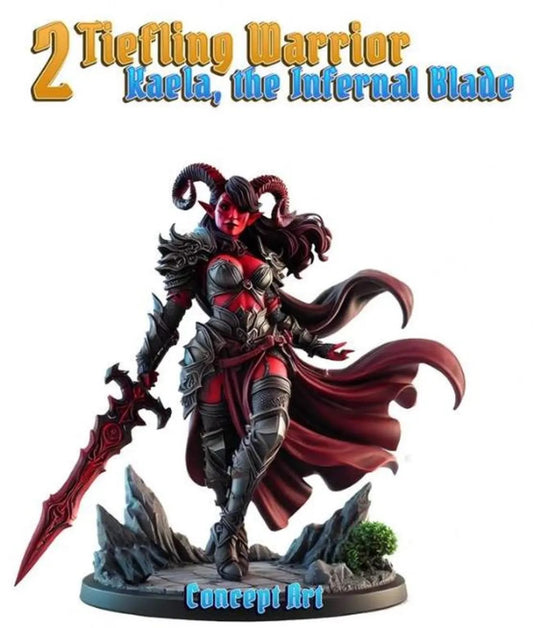 Kaela The Infernal Blade, Tiefling Warrior | Dungeons and Damsels | Cosmondo | 28mm, 32mm, 75mm | Dungeons & Dragons | TTRPG | RPG | Resin
