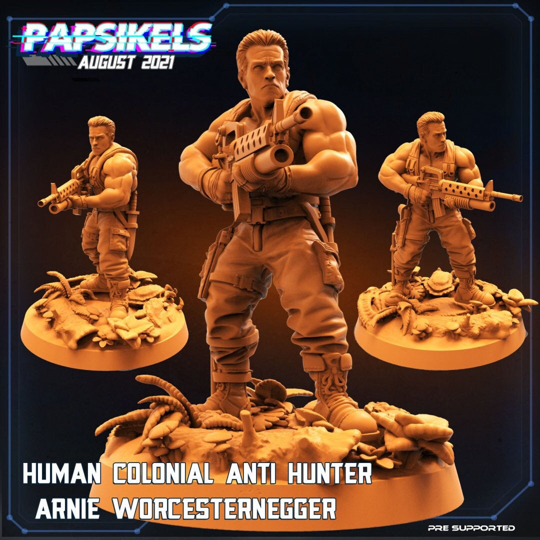 Colonial Anti-Hunter Miniature: Arnie Worcesternegger - 32mm Skull Hunters Figurine