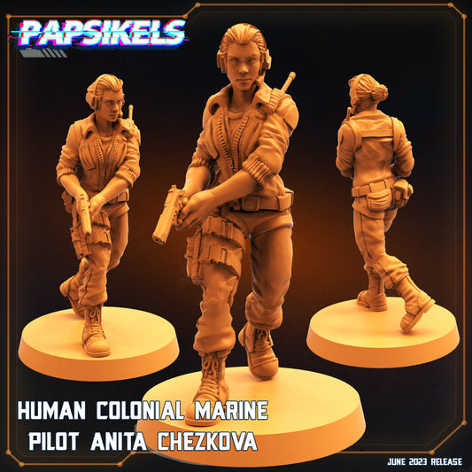 Anita Chezcova: 32mm Colonial Marine Pilot Miniature - Aliens vs Humans Sci-Fi Tabletop Gaming Figure