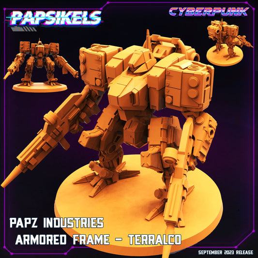 Terralco Armored Frame Miniature - Cyberpunk Wargaming Sculpture for RPG & TTRPG by Papz Industries