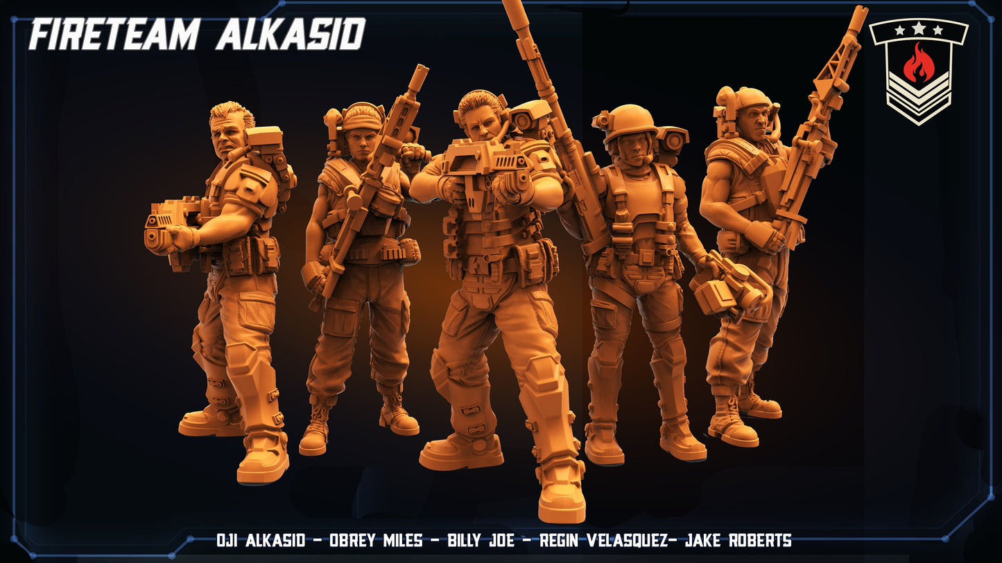 Alien vs Human Fire Team Alkasid: 32mm Papsikels Miniatures for Sci-Fi RPG & Tabletop Gaming