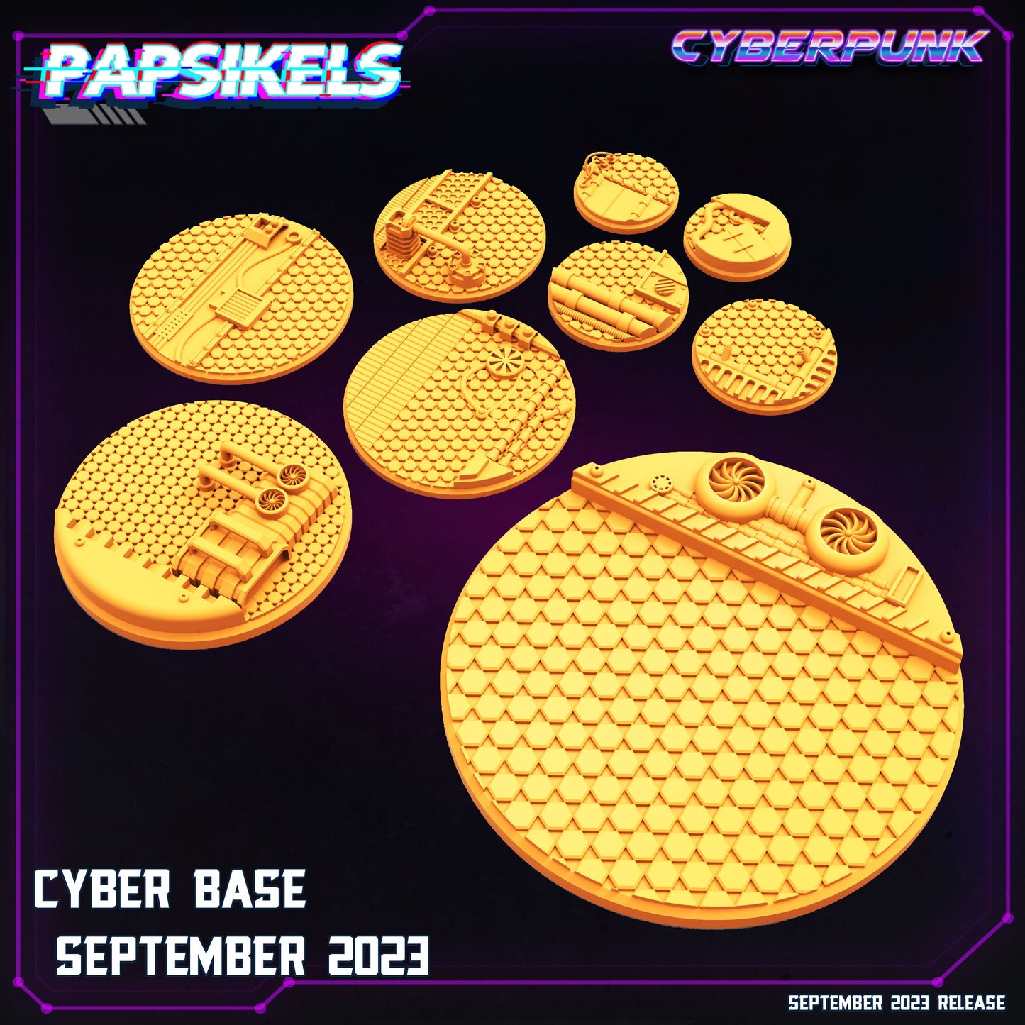 Futuristic Cyber Bases for Miniatures: 25mm-100mm Diameters - Perfect for Sci-Fi Tabletop Gaming