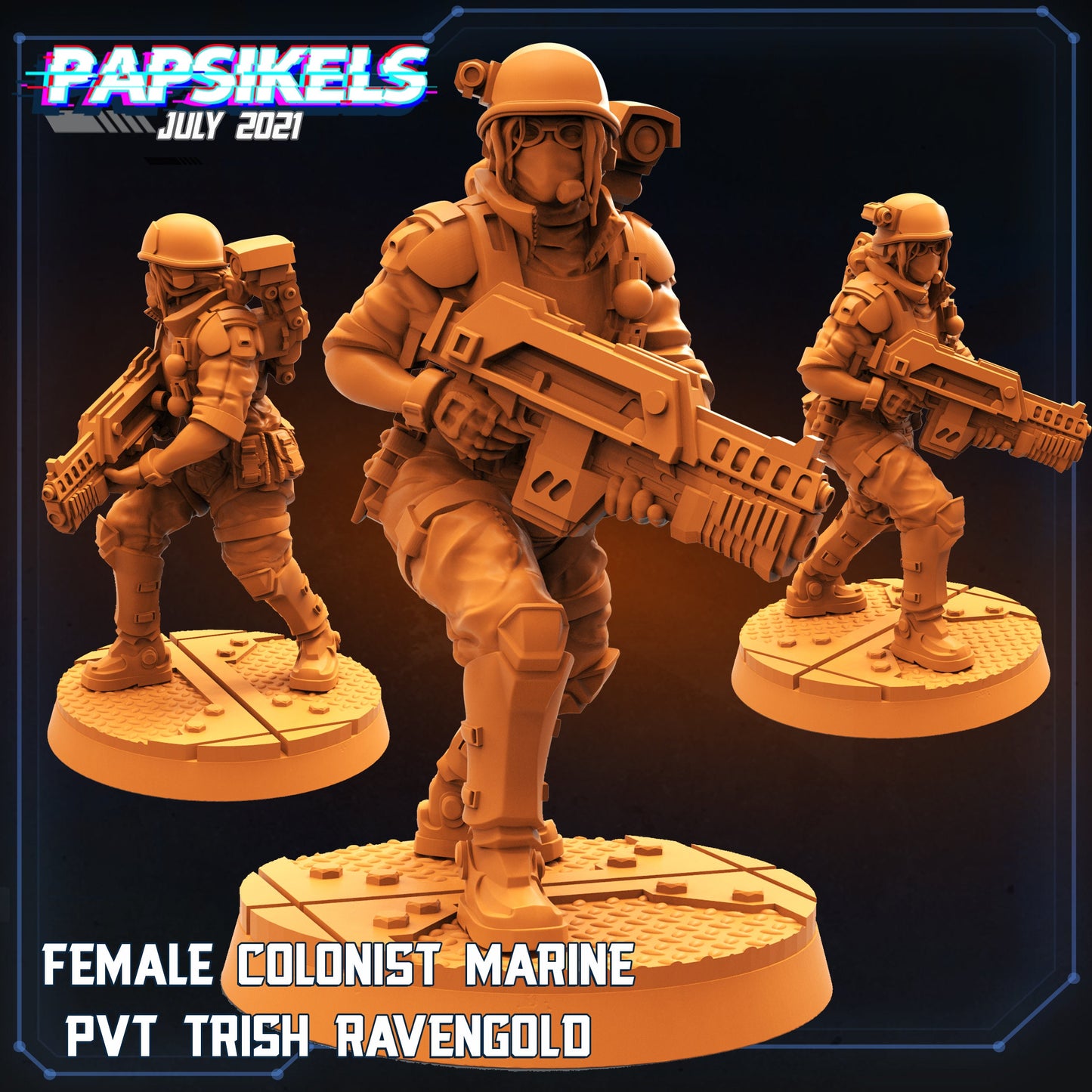 Aliens vs Humans: Female Colonist Marine Pvt Trish Ravengold 32mm Miniature for Sci-Fi Tabletop Gaming