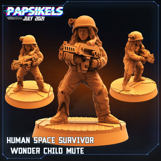 Silent Prodigy: 32mm Human Space Survivor Mini for Alien vs Earthling Tabletop RPG by Papsikels