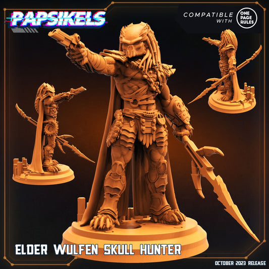 Elder Wulfen Skull Hunter Miniature - 32mm Resin Tabletop Figure for One Page Rules Army