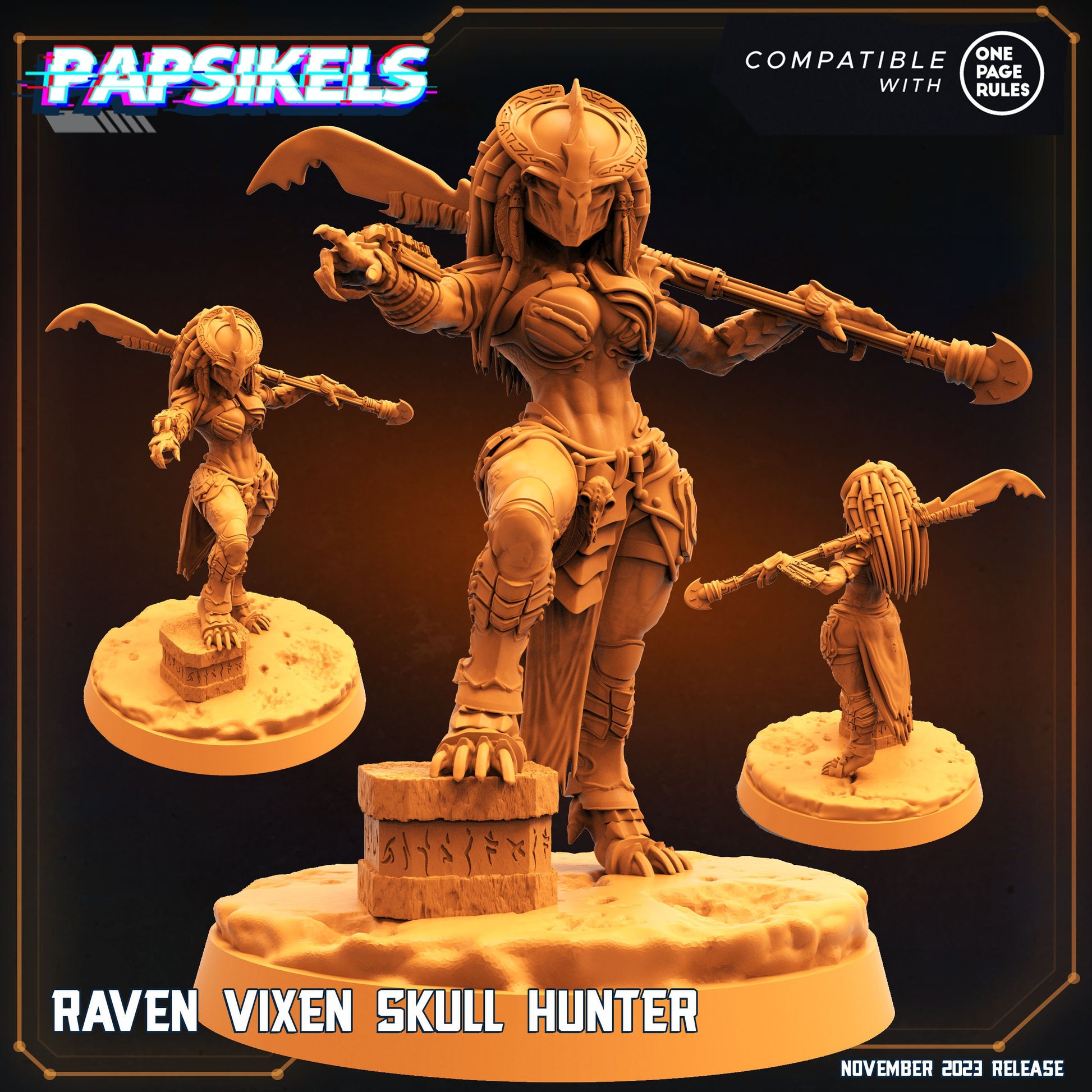 Skull Hunter Raven Vixen 32mm Resin Miniature for Tabletop RPG - One Page Rules Army by Papsikels