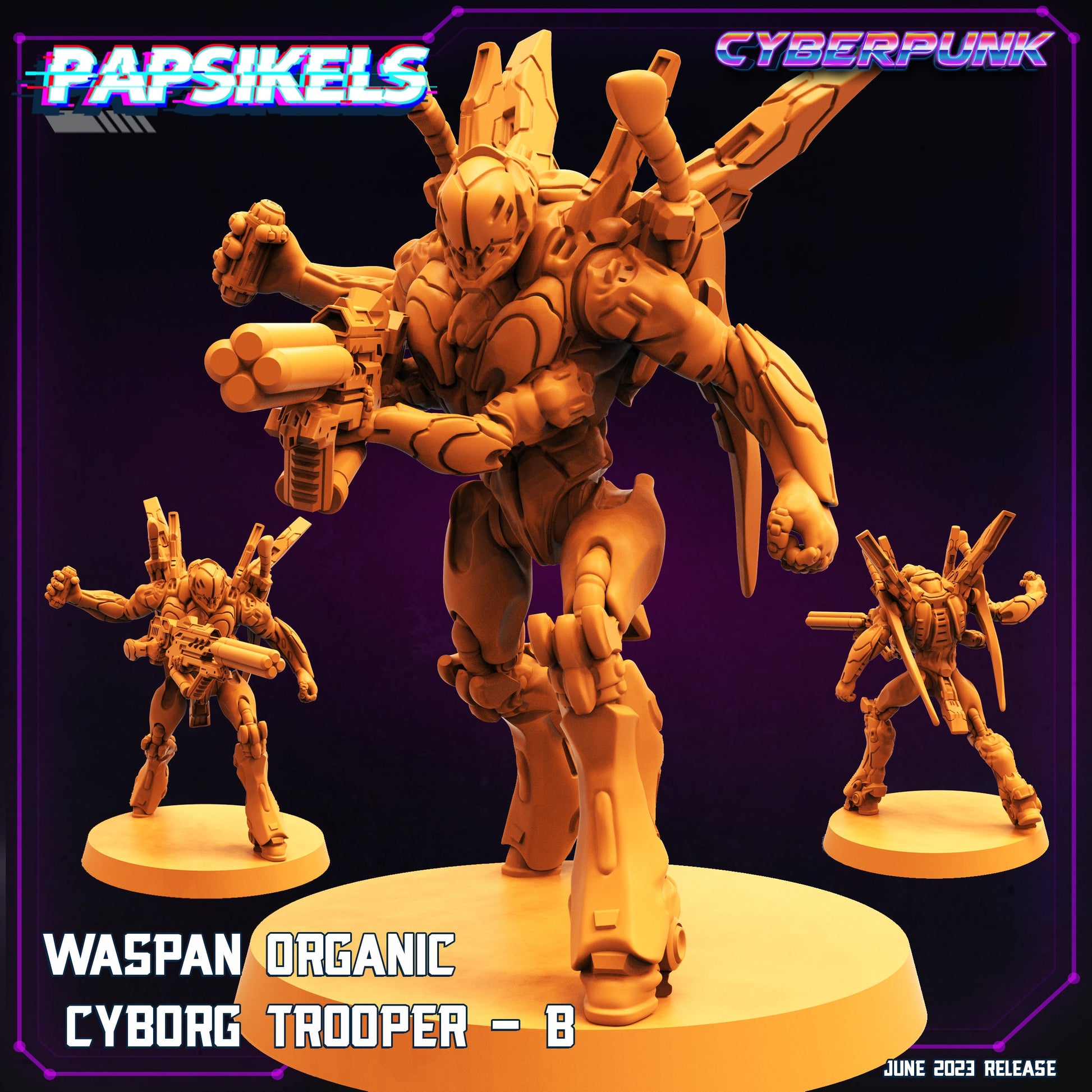 Cyberpunk Waspan Organic Cyborg Trooper Squad Miniature - Sculpted by Papsikels for Wargaming & TTRPG