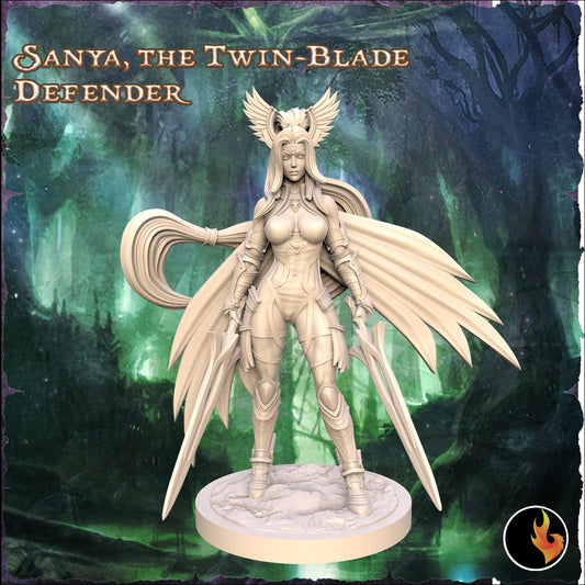 Sanya: Twin-Blade Defender 75mm Fantasy Fighter Miniature - Kickstarter Exclusive by Ravi Sampath