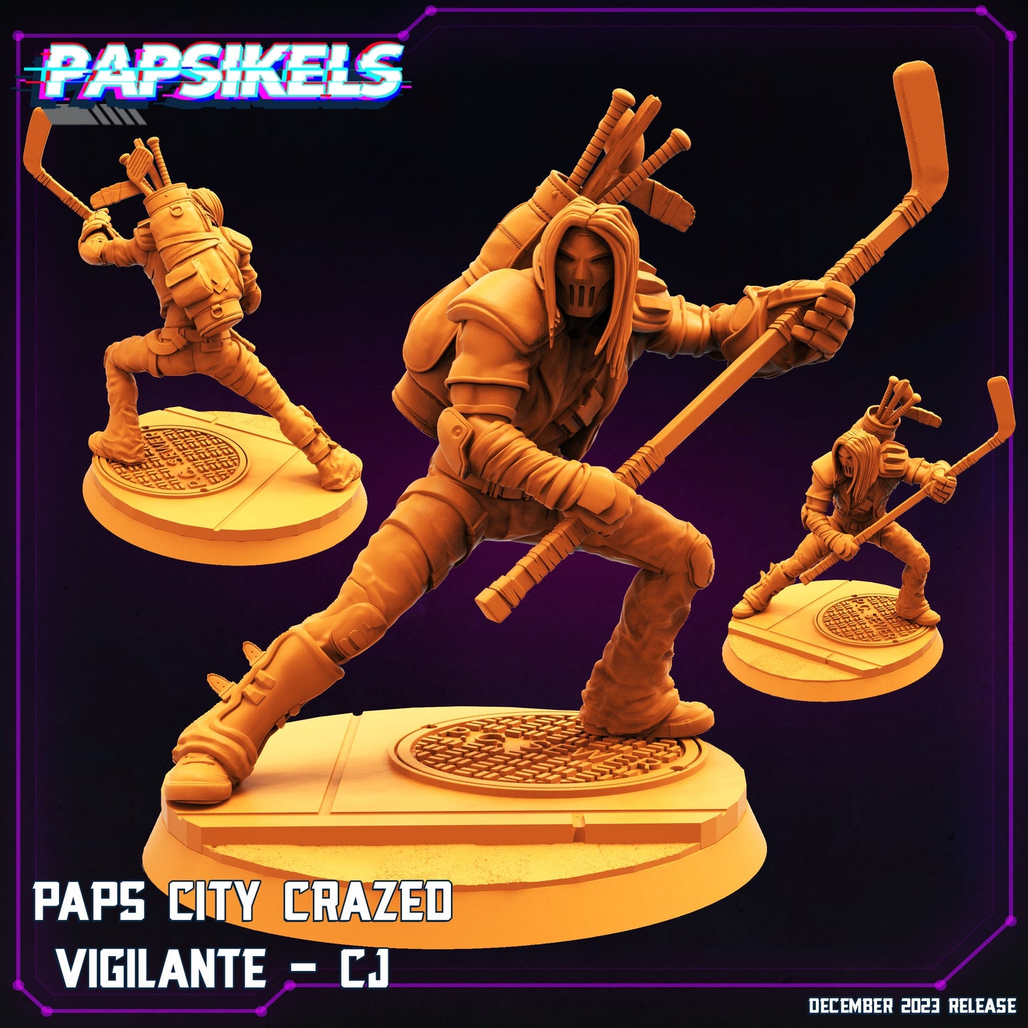 Cyberpunk Vigilante CJ (Casey Jones) 32mm Miniature - Papsikels Papz City TTRPG Tabletop Gaming Figure