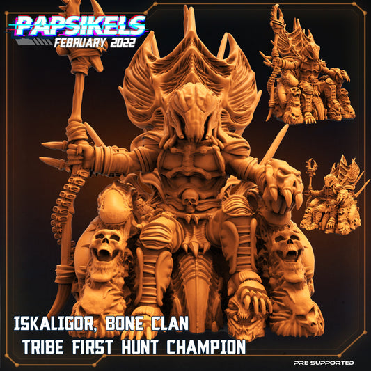 Iskaligor Bone Clan Champion Skull Hunter Resin Miniature - 32mm Fantasy Tabletop RPG Figure