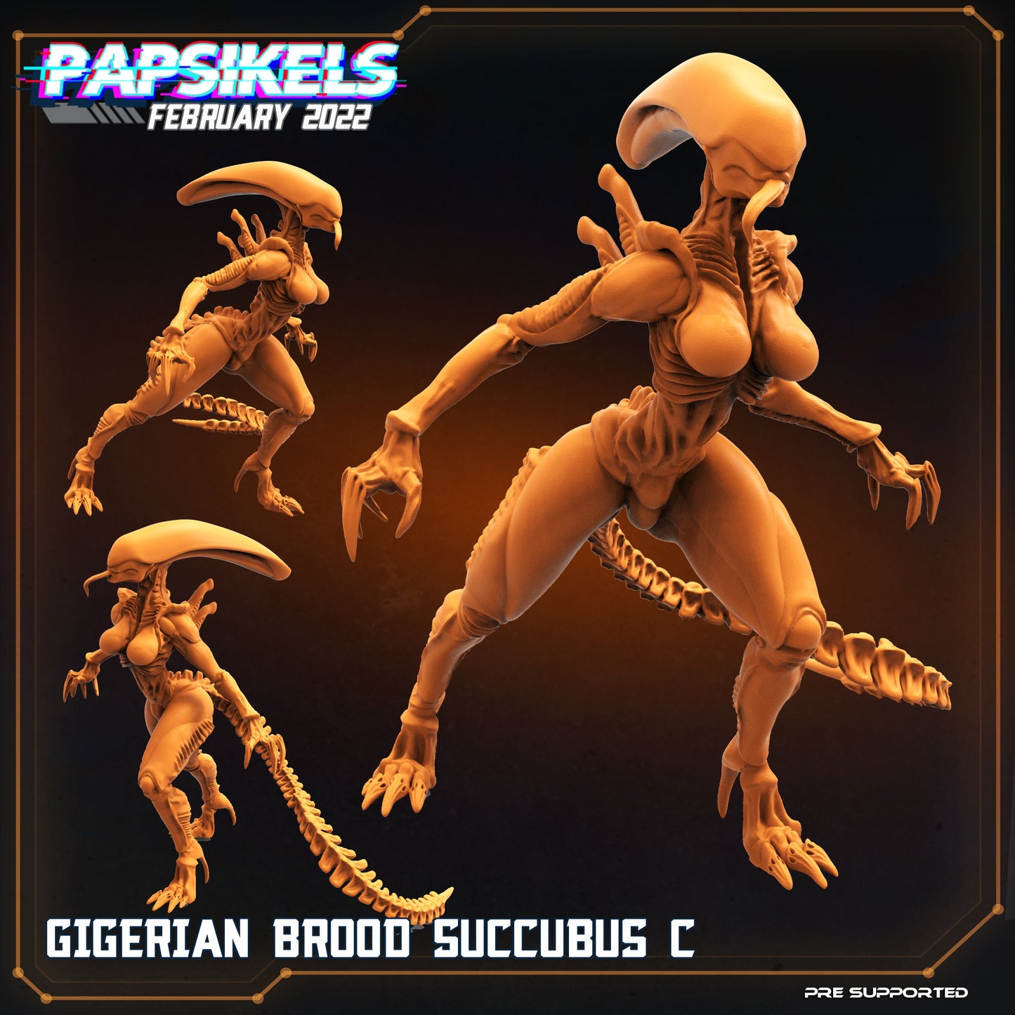 Xenomorph Gigerian Brood Succubus Miniatures: 32mm Papsikels Alien Creature for RPG and Tabletop Gaming