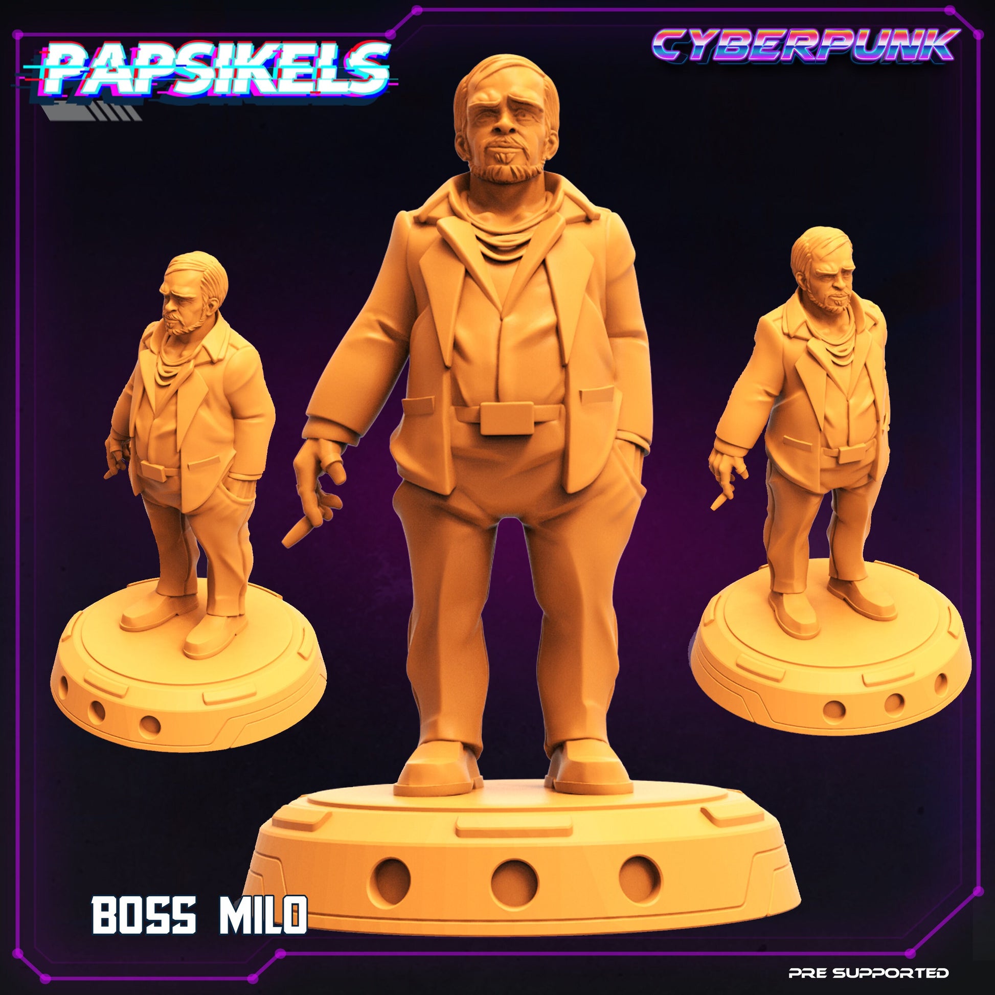 Cyberpunk Boss Milo 32mm Miniature | Papsikels RPG Anime-Inspired Figurine for Tabletop Gaming