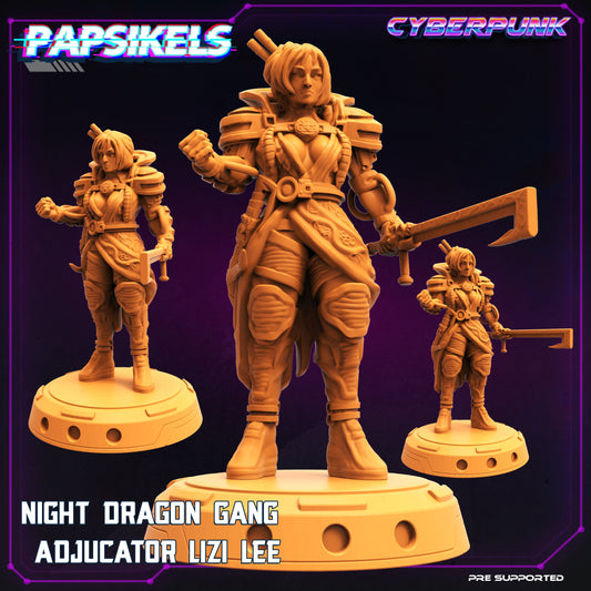 Night Dragon Gang Adjudicator Lizi Lee: 32mm Resin Fantasy Miniature for Tabletop RPG by Papsikels