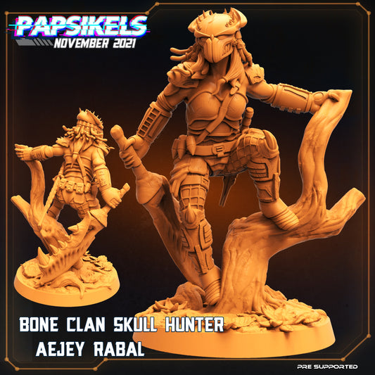 Bone Clan Skull Hunter: 32mm Resin Fantasy Miniature for Tabletop RPG - Aejey Rabal Papsikels Design
