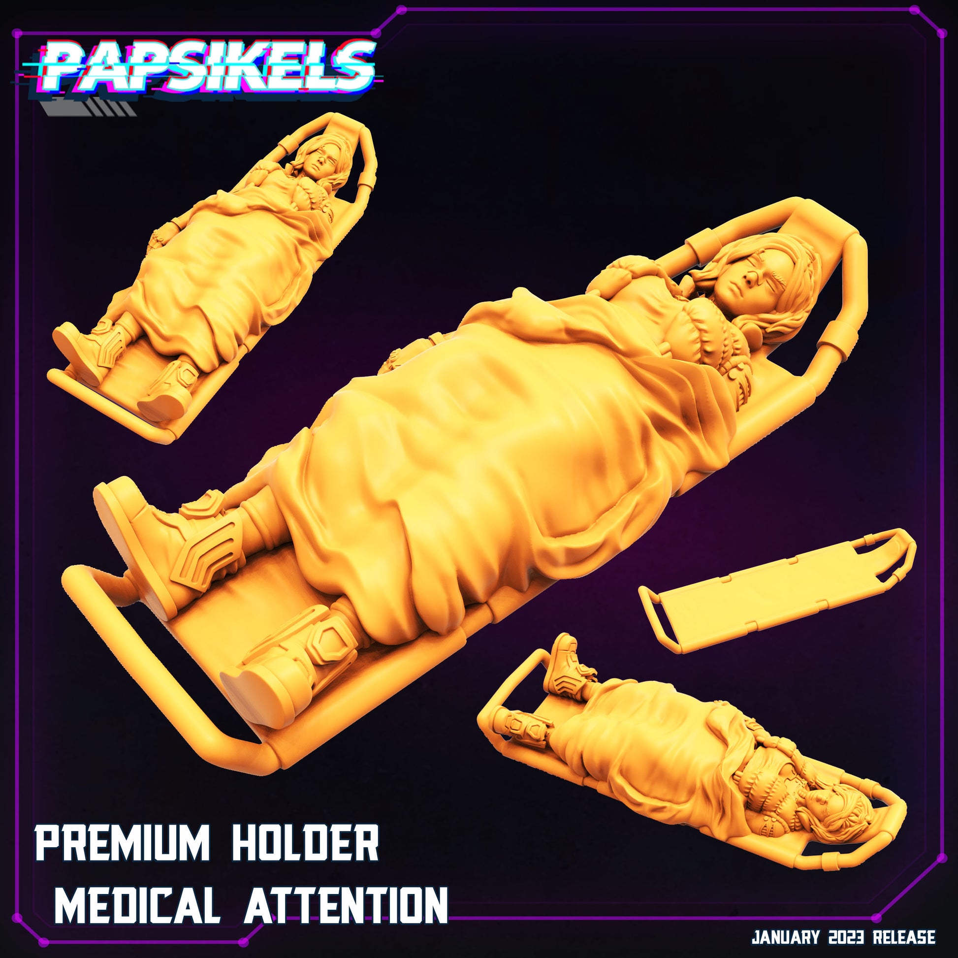 Cyberpunk Medical Stretcher Holder for 32mm Minis - Premium RPG Accessory for Sci-Fi Tabletop Gaming