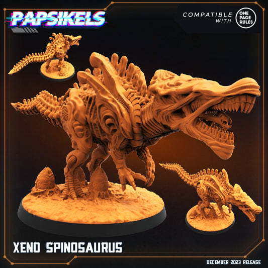 Xeno Spinosaurus, One Page Rule Army - Xenosaur Tyranno Beastmaster Riders, Papsikels, Resin - Tabletop miniature - 32mm