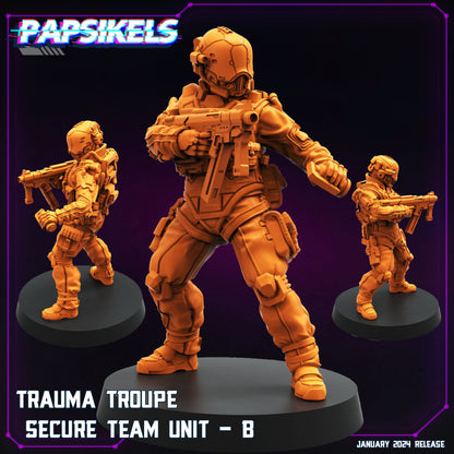 Cyberpunk Trauma Troupe Secure Team Units 32mm Miniature for RPG, Anime-Inspired Tabletop Gaming