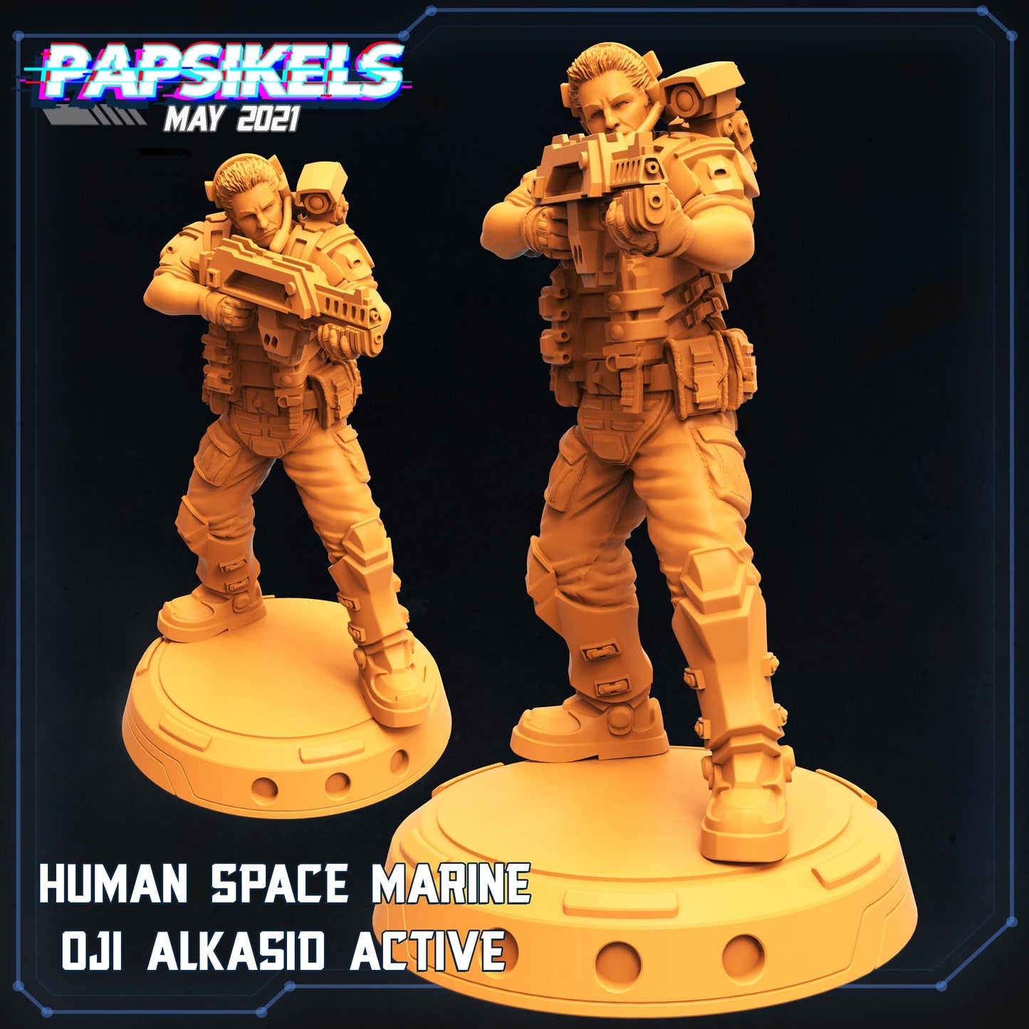 Aliens Vs Humans, Human Space Marine Oji Alkasid, Papsikels, 32mm Mini